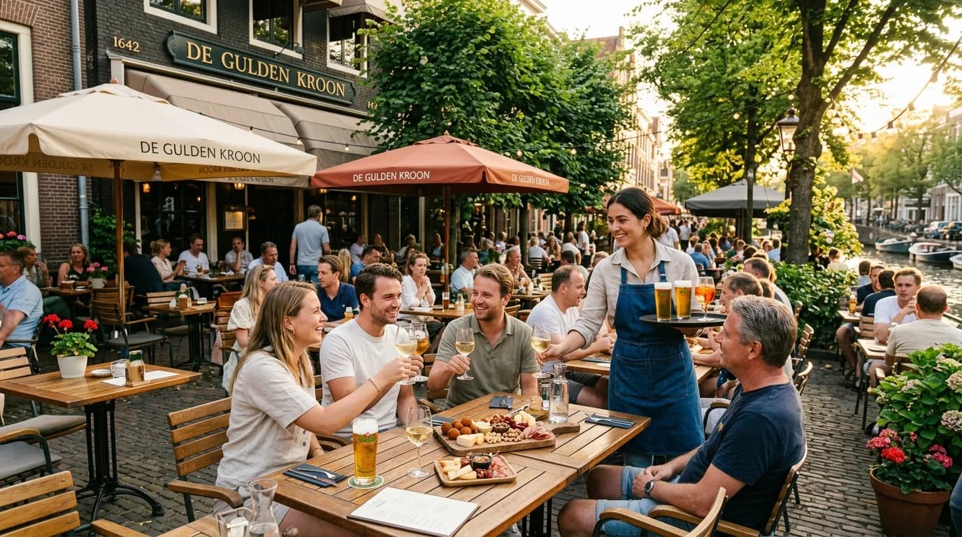 Zonnig restaurantterras in bedrijf