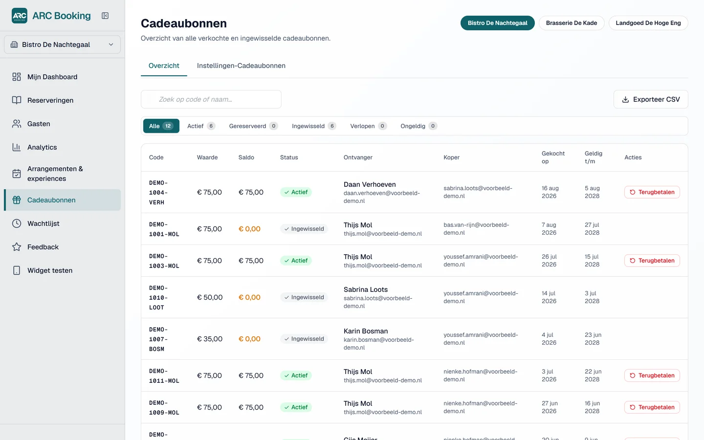 ARC Booking module: Cadeaubonnen