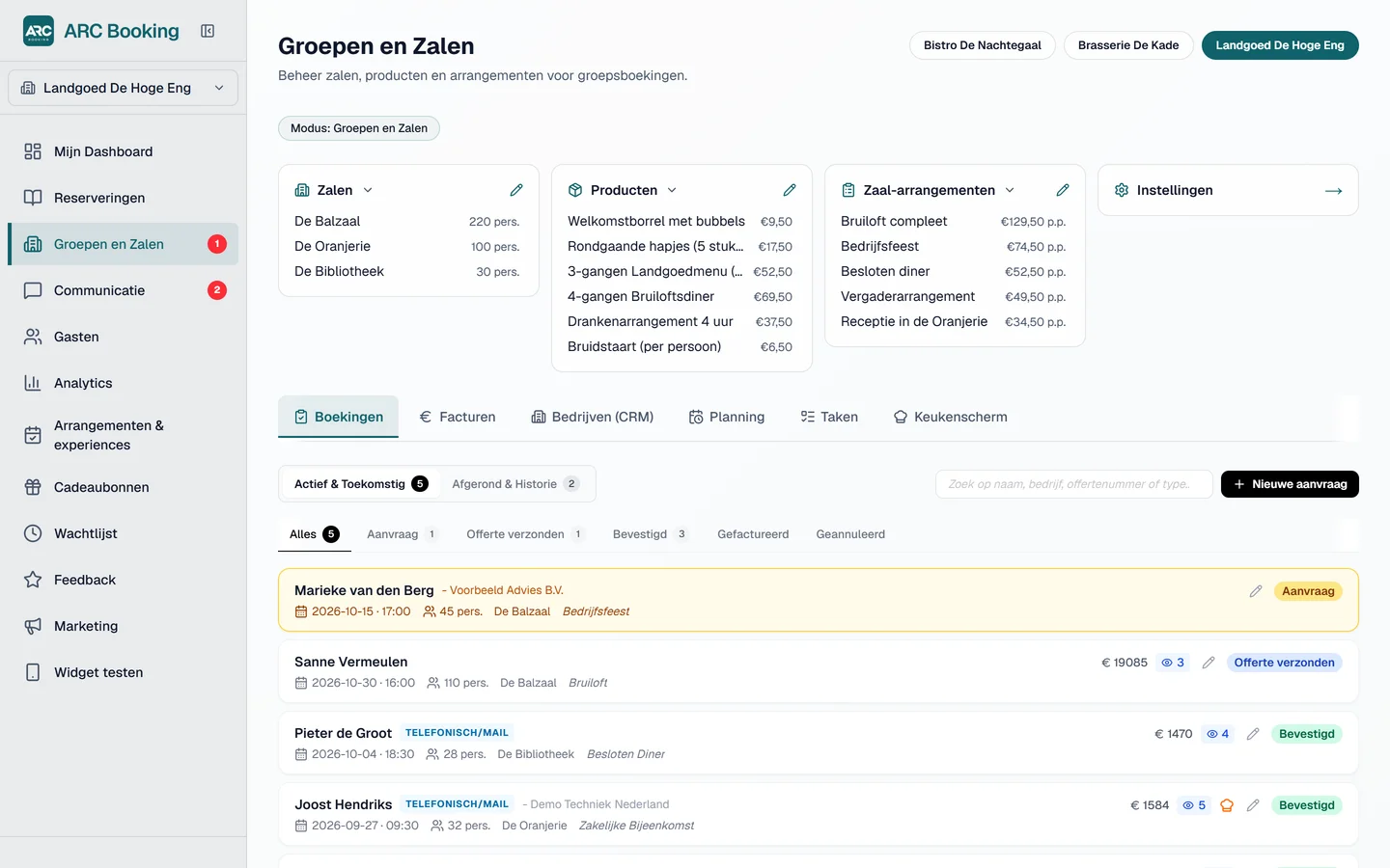 ARC Booking module: Groepen en zalen