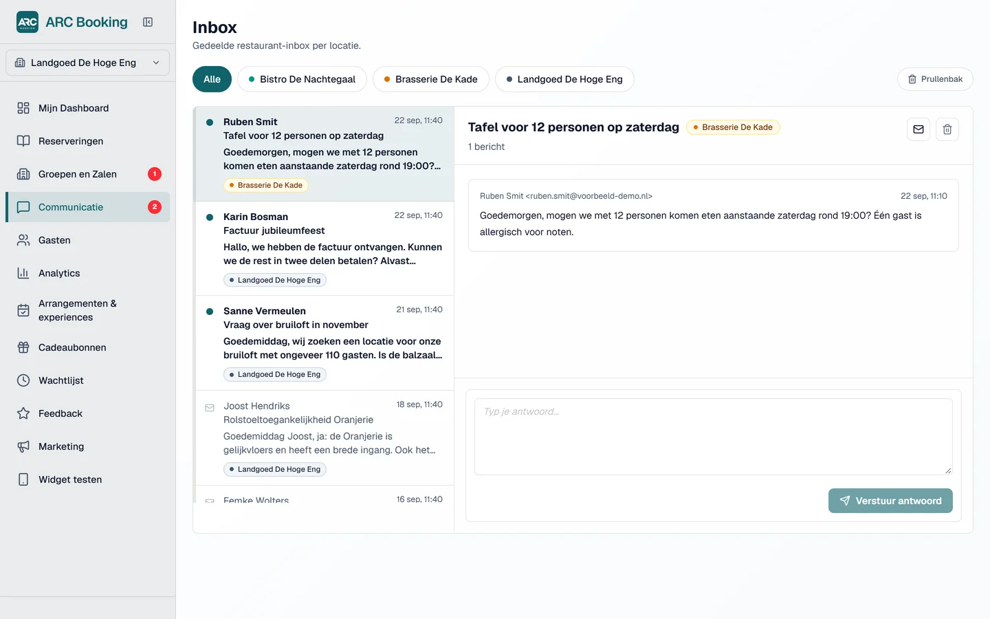 ARC Booking module: Communicatie