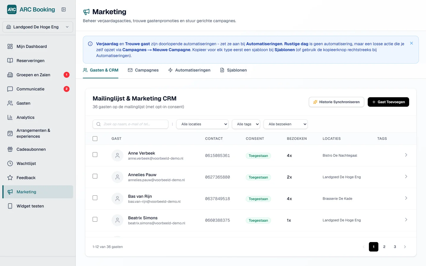 ARC Booking module: Marketing